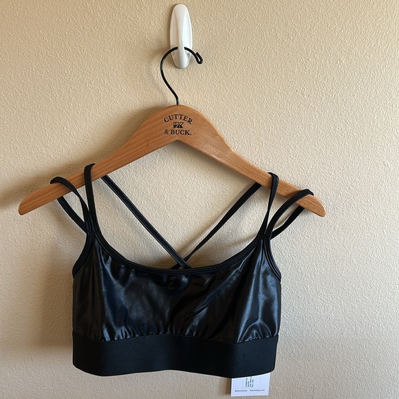 Noli Yoga Liquid Gloss Jolie Bra Size Large Black Scoop Neckline Strappy Back - Picture 5 of 12